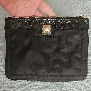 RARE L.A.M.B. Gwen Stefani Y2K Makeup Zip Pouch Black Leather Trim Like NEW!